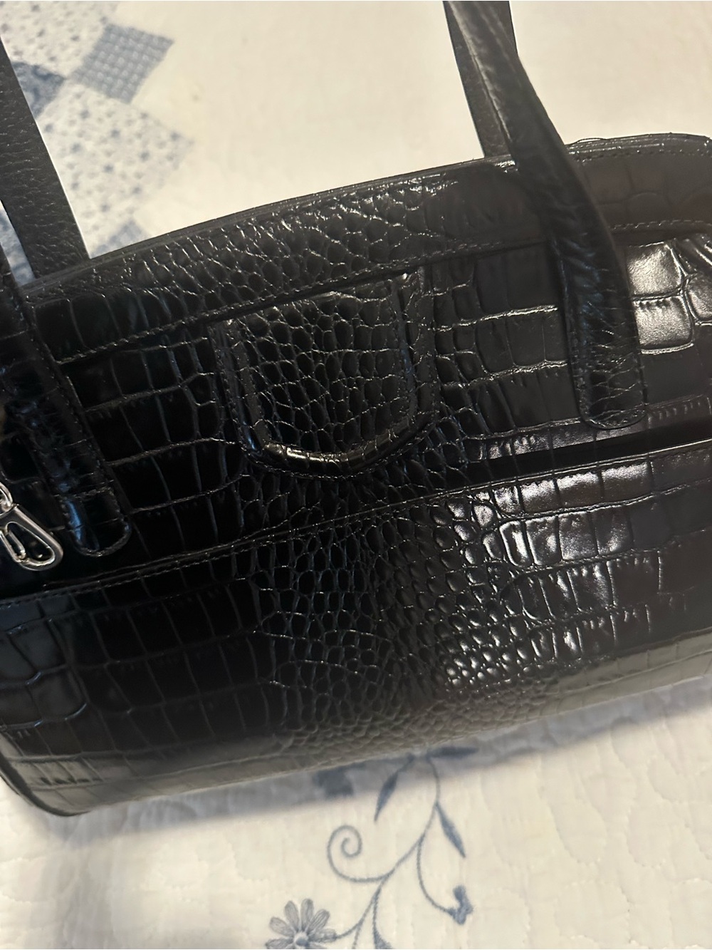 Brighton Black Croc-Embossed Leather Heart Charm Shoulder Bag - Picture 6 of 15